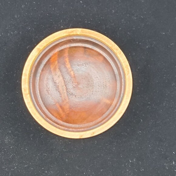 Vintage Wooden Trinket Jewelry Box Round with Inlaid Agate Top Lid - Picture 7 of 12